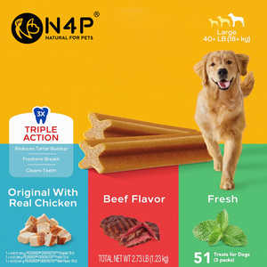 Palitos Masticables Dentales para Perros con Sabor Original/Fresco Personalizables - Triple Acción Reduce el Sarro, Refresca el Aliento y Limpia los Dientes - Product Image 1