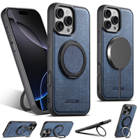 Coque de téléphone SUTENI pour iPhone 16 Pro Max avec chargement magnétique sans fil 360° °   Support rotatif avec boucle en forme d'anneau en similicuir 15 Plus 14 13 12