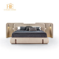Lit King Size Moderne de Luxe Nordique et Italien, Cadre en Bois Massif, Lit Double Durable pour Villa