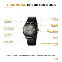 Montre à quartz fine pour homme SKMEI 1991, boîtier en alliage, bracelet en cuir, résistante à l'eau 30M, montre-bracelet analogique minimaliste pour le bureau