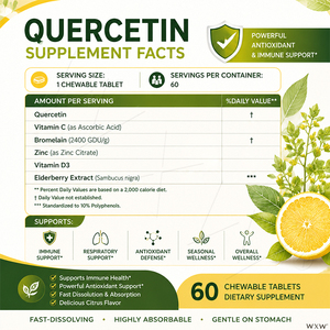 Compresse Masticabili Avanzate di <span class=keywords><strong>Quercetina</strong></span> con Bromelina ed Estratto di Sambuco per Favorire una Respirazione Fluida - Integratore all'Ingrosso - Product Image 6