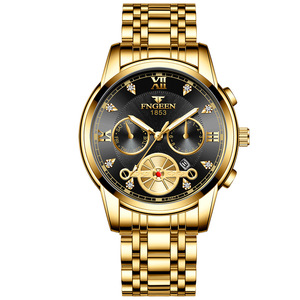 <span class=keywords><strong>Fngeen</strong></span> Reloj de pulsera de cuarzo de lujo para hombre 4567 30M Reloj de negocios de acero dorado resistente al agua con caja Hebilla Cierre Dial Ventana de vidrio - Product Image 4
