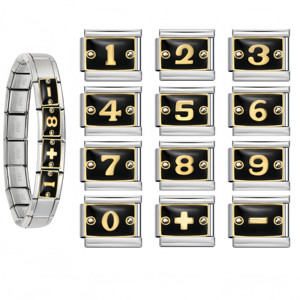 Bracelet à Breloques Italien en Acier Inoxydable 9mm avec Zircon Noir et Chiffres, Vente en Gros, Idéal pour la Fabrication de Bijoux Tendance et Cadeaux - Product Image 1