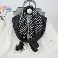 Selendang Panjang Persegi Motif Garis Geometris Minimalis Mewah Bahan Polyester Silk Twill Cetak Digital 90x90cm untuk Wanita