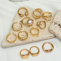Ensemble de bagues empilables en alliage plaqué or pour femme, géométriques et irrégulières, bagues de mariage pour couple, bijoux fins et épais pour filles, à porter au quotidien