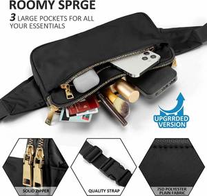 Sac banane imperméable à 3 poches zippées, sac de poitrine mini tendance pour femme, sac de sport pour la course à pied - Product Image 3