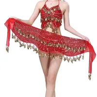Foulard de danse orientale pour femme avec chaîne de monnaie, ceinture de hanche, jupe, accessoires de danse en polyester