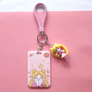 Lilangda Portable Necklace Ribbon Identity Badge Case for Child Name Tag Cards Cartoon Lovely Sailor Moon Design Anime PVC Shell