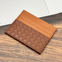 Organizador de Tarjetas de Identificación Portátil con Diseño Tejido, Cartera de Cuero con Ranuras para Tarjetas