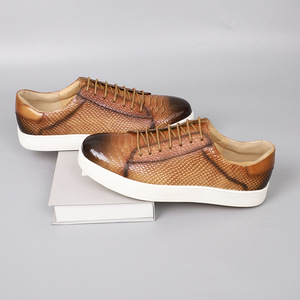 Men's Leather <b>Lace</b>-up Boat Shoes Round Toe Animal Print <b>White</b> Sole Comfortable All Seasons Casual Shoes - Product Image 1
