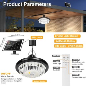 Luminaire Suspendu Solaire YISHANG en Cristal 6W avec Télécommande, Lustre Extérieur/Intérieur avec Panneau Solaire - Product Image 2