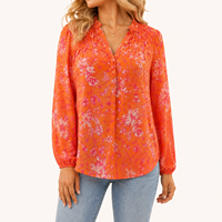 Chemisier à manches longues pour femme, noir, fleurs orange, bureau, travail, décontracté, chic, élégant, printemps/été 2026