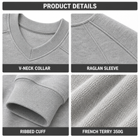 Sweat-shirt col V épais 350 GSM en coton, tissu double couche chaud, manches raglan, couleur unie, automne, ODM, coupe oversize, respirant, 6