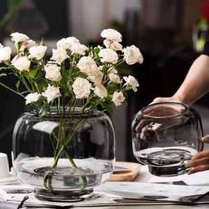 Einfache und moderne leichte Luxus-Primär farbvase Transparentes rundes großes Mundwasser zur Erhöhung der Vase für Blumen arrangements