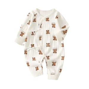 Combinaison bébé en coton pur à manches longues avec imprimé ours, unisexe, pour nourrissons, printemps, automne, hiver, couche de base, tricot sans couture - Product Image 5