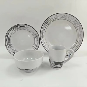 Juegos de vajilla de cerámica ecológica con diseño en relieve clásico negro, vajilla apta para microondas de estilo chino apta para lavavajillas - Product Image 1