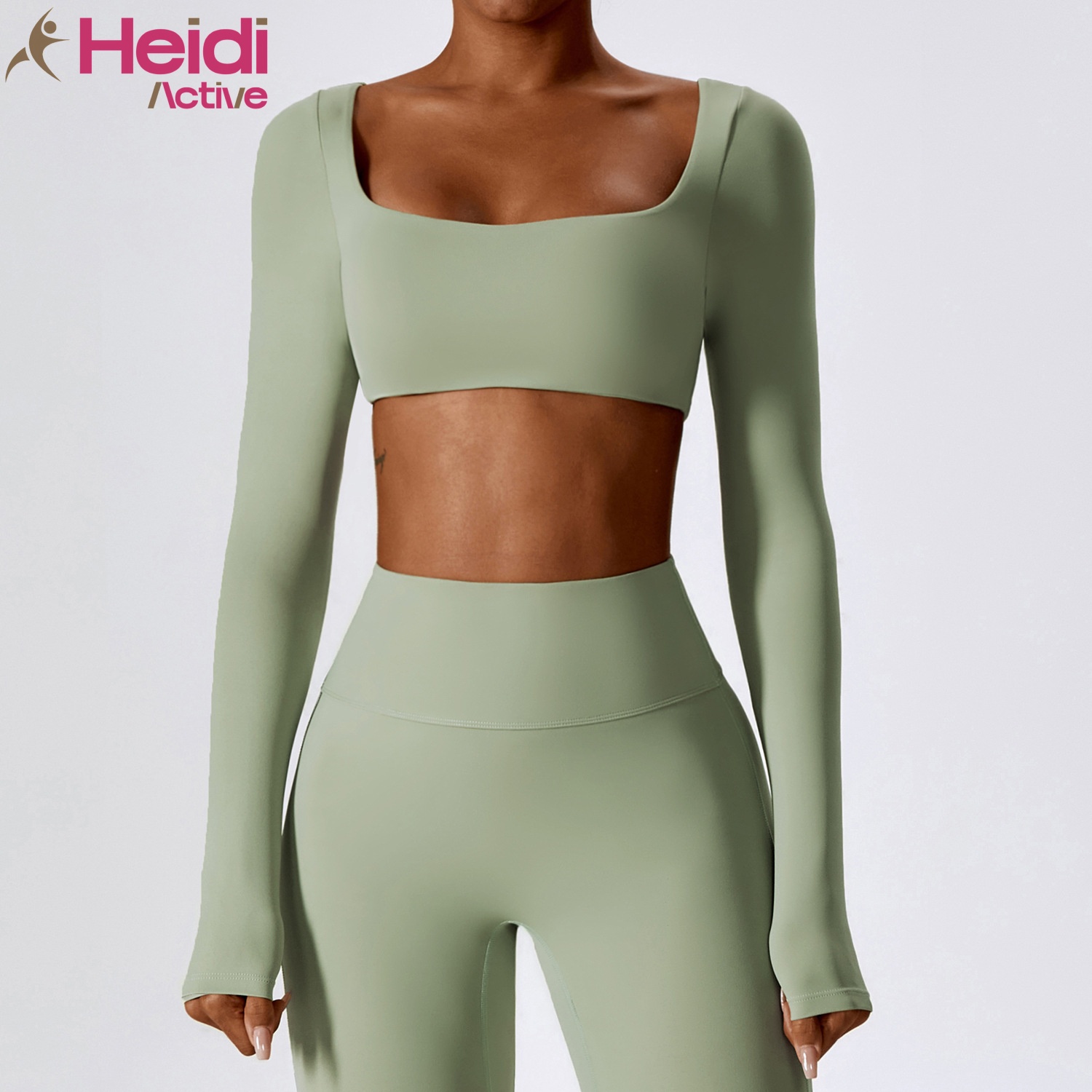 Custom Workout Fitness Clothing Nude Sense Shockproof Quick Dry Removable Cups U Neck Slim Fit Long Sleeve Yoga Tops for Running