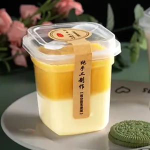 읽기 260ml 사각 크림 Brulee 컵 비커 PP 재료 케이크 무스 고온 오븐 컵 푸딩 우유 컵 숟가락