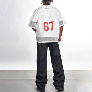 Tùy chỉnh màn hình in số bóng đá Jersey Polyester vải lưới t Áo sơ mi cắt lưới Boxy bóng đá V cổ Jersey - Product Image 3