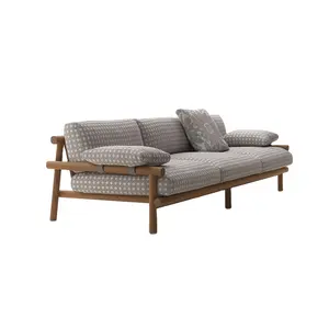 Wholesale modern outdoor garden solid wood furniture lounge set patio luxury teak wooden sofa set with cushion