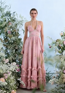 Abito Lungo Estivo 2025 Vintage con Vita Impero, Sexy Schiena Scoperta, Spalline in Chiffon e Orlo Svasato Stampato per Donne - Product Image 2