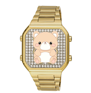 Reloj de cuarzo cuadrado de dibujos animados, de marca española, con diamantes incrustados, elegante y minimalista, hecho a mano. - Product Image 1