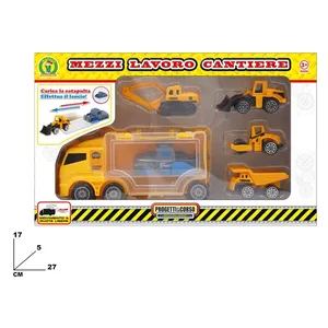 Ensemble de chantier semi-équipé avec 5 véhicules, incluant un camion de transport et une catapulte, pour enfants de 3 ans et plus - Product Image 1