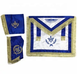 Ensemble de tablier de robe complète provinciale artisanale maçonnique fabriqué sur mesure avec des badges à coudre en cuir brodé à col magnétique - Product Image 1