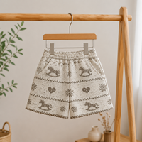 Shorts en jean jacquard pour filles, motif Fair Isle cheval à bascule flocon de neige, taille élastique, jambe large, été, shorts pour enfants, personnalisable OEM