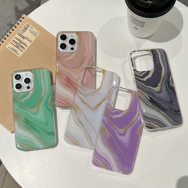 Luxury AOMUX 5-Color Electroplate Marble Shockproof Phone Cover for IPhone16Pro 16 Mobile Phone Cases OPP Bag