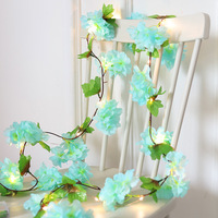 Guirnalda de Luces Decorativas con Hojas Verdes y Flores de Cerezo para el Hogar, Bodas y Decoración de Festivales
