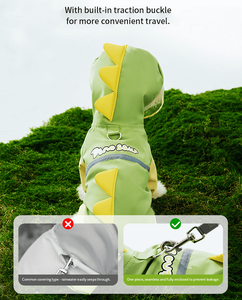 Impermeable ligero reflectante amarillo para cachorros, cobertura completa, impermeable, niña grande, dinosaurio Xl, chubasqueros para perros franceses con capucha - Product Image 4