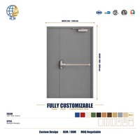Porte coupe-feu simple en acier thermolaqué gris avec barre de poussée pour couloir d'évacuation et cage d'escalier