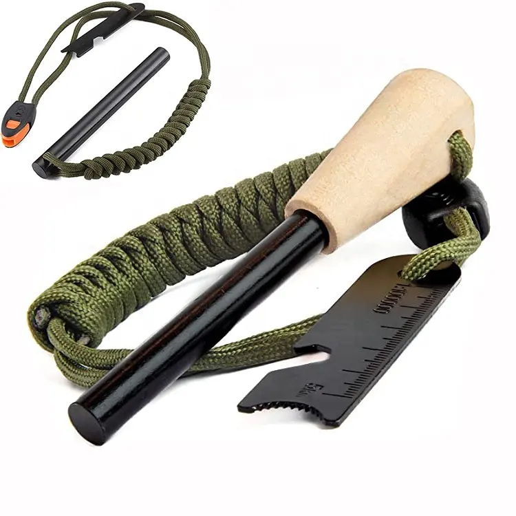 8mm Thick Fire Starter Ferro Rod with Striker and Para cord Wrist Lanyard Waterproof Flint Fire Steel Survival Lighter