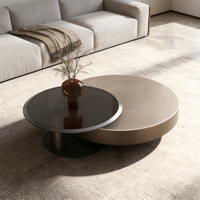 Table basse moderne de luxe italienne avec coins arrondis, rangement intégré, finition noire en acier inoxydable, meubles de salon