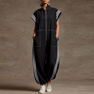 <span class=keywords><strong>Tuta</strong></span> con Collo Alto, Cerniera, Tasche <span class=keywords><strong>a</strong></span> Contrasto, Strisce e Dettagli Divisi, con Laccetti alla Caviglia - Product Image 1