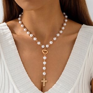Collana <span class=keywords><strong>con</strong></span> Ciondolo a Croce <span class=keywords><strong>con</strong></span> Perle in Stile Europeo e Americano, Elegante e alla Moda. Presenta una lunga testa - Product Image 6