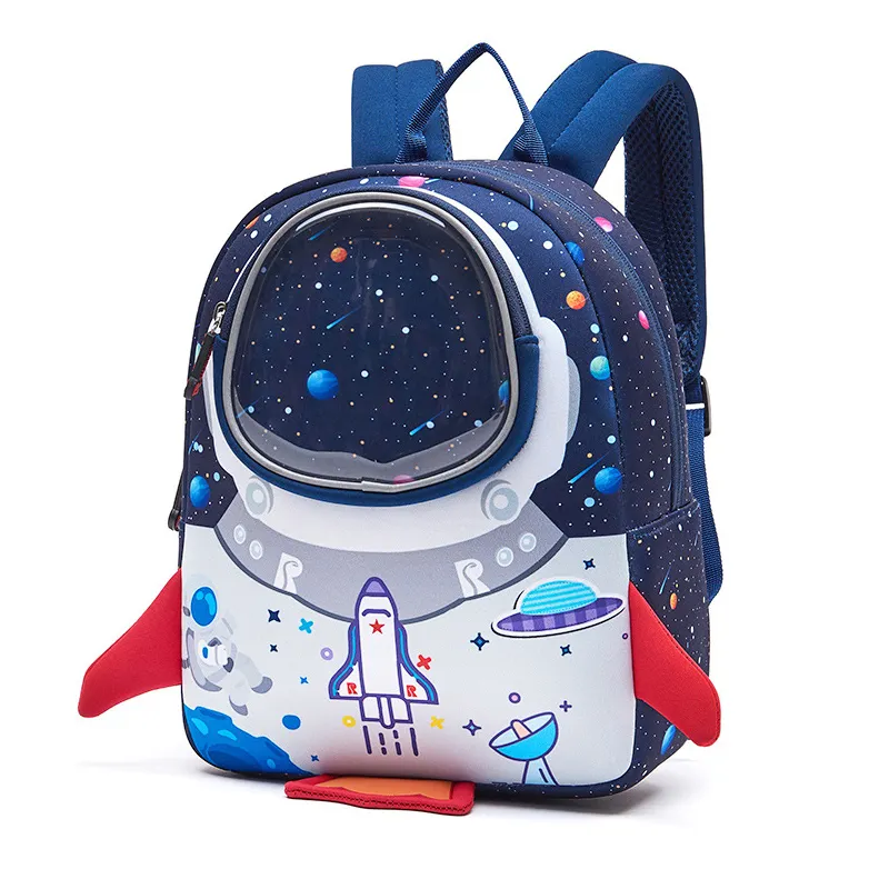 Customized 3D Cartoon Rocket Backpack for Children Unisex School Bag with Cute Animal Logo Soft Waterproof Anti-Lost Stripe