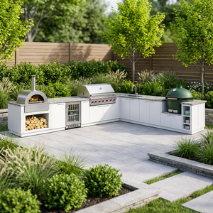 Cocina Exterior <span class=keywords><strong>de</strong></span> Lujo <span class=keywords><strong>en</strong></span> Forma <span class=keywords><strong>de</strong></span> L con Parrilla <span class=keywords><strong>de</strong></span> Gas, Horno para <span class=keywords><strong>Pizza</strong></span> y Parrilla Kamado - Product Image 1
