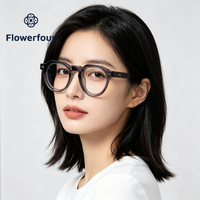 Lunettes Flowerfour FFM3009 noires vintage en acétate pour adultes, monture épaisse pleine, lunettes optiques, montures de lunettes rondes audacieuses