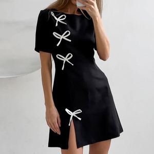 Dropshipping moda estate nuovo abito Midi manica corta per le donne nero bianco contrasto colore carino Y2K naturale <span class=keywords><strong>con</strong></span> <span class=keywords><strong>spacco</strong></span> laterale - Product Image 2