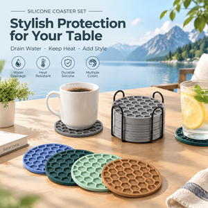 Juego de posavasos de silicona con diseño de panal, resistentes al calor, antideslizantes, con drenaje de agua, protector de mesa, sin BPA, aptos para lavavajillas, 6 piezas - Product Image 1