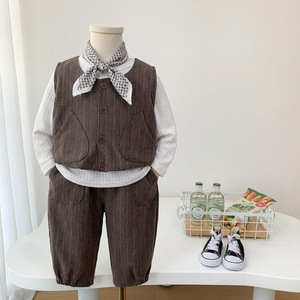 Bộ vest bé trai 3 món mới về, kèm khăn quàng cổ, phong cách thường ngày mùa thu xuân, dành cho bé trai - Product Image 4