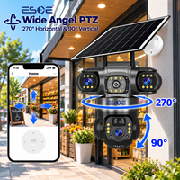 Caméra solaire CCTV ESOE V380 Pro 4G Sim Wifi, 3 objectifs, 6MP, audio bidirectionnel, vision nocturne couleur, H.265, pour extérieur