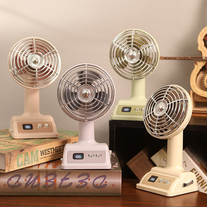 Retro Desktop Fan <b>Mini</b> USB Rechargeable Digital Display Oscillating <b>Table</b> Fan 6.9 In DC Motor Pink Green Off White - Product Image 4