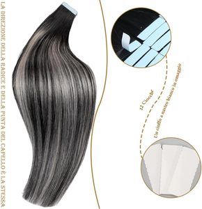 Extensioni di <span class=keywords><strong>Capelli</strong></span> <span class=keywords><strong>Veri</strong></span> Pre-Bonded Balayage Ombré a Doppia Faccia, Lisci Remy, Nero Grigio Argento, 28 Pollici, 10 Pezzi, 20g - Product Image 4