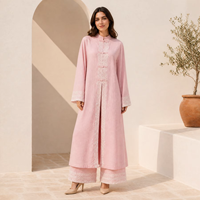 Loriya 2026 Gaun Abaya Wanita Berbahan Katun dengan Renda, Set Celana Muslim Dubai, Kancing Kodok, Bordir, Jubah untuk Lebaran, Ramadhan, dan Pesta