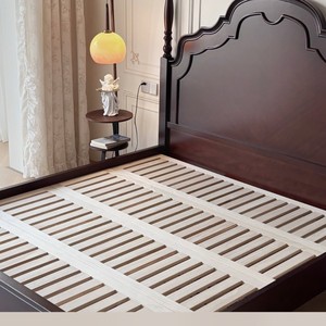 Lit à baldaquin en bois de style français 1,8 m couleur noyer sculpté à la main, mobilier de chambre - Product Image 3