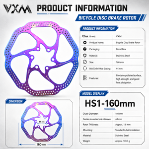 Rotor de Freio a Disco VXM 44mm em Aço Inoxidável de Alta Resistência com Dissipação de Calor e Polimento CNC para Bicicletas MTB e de Estrada - Product Image 2