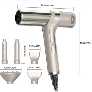 High Speed Hair Dryer With Concentrator And Diffuser Nozzles For Salon And Home Use 110000rpm Brushless Motor Grey Champagne - Product Image 2